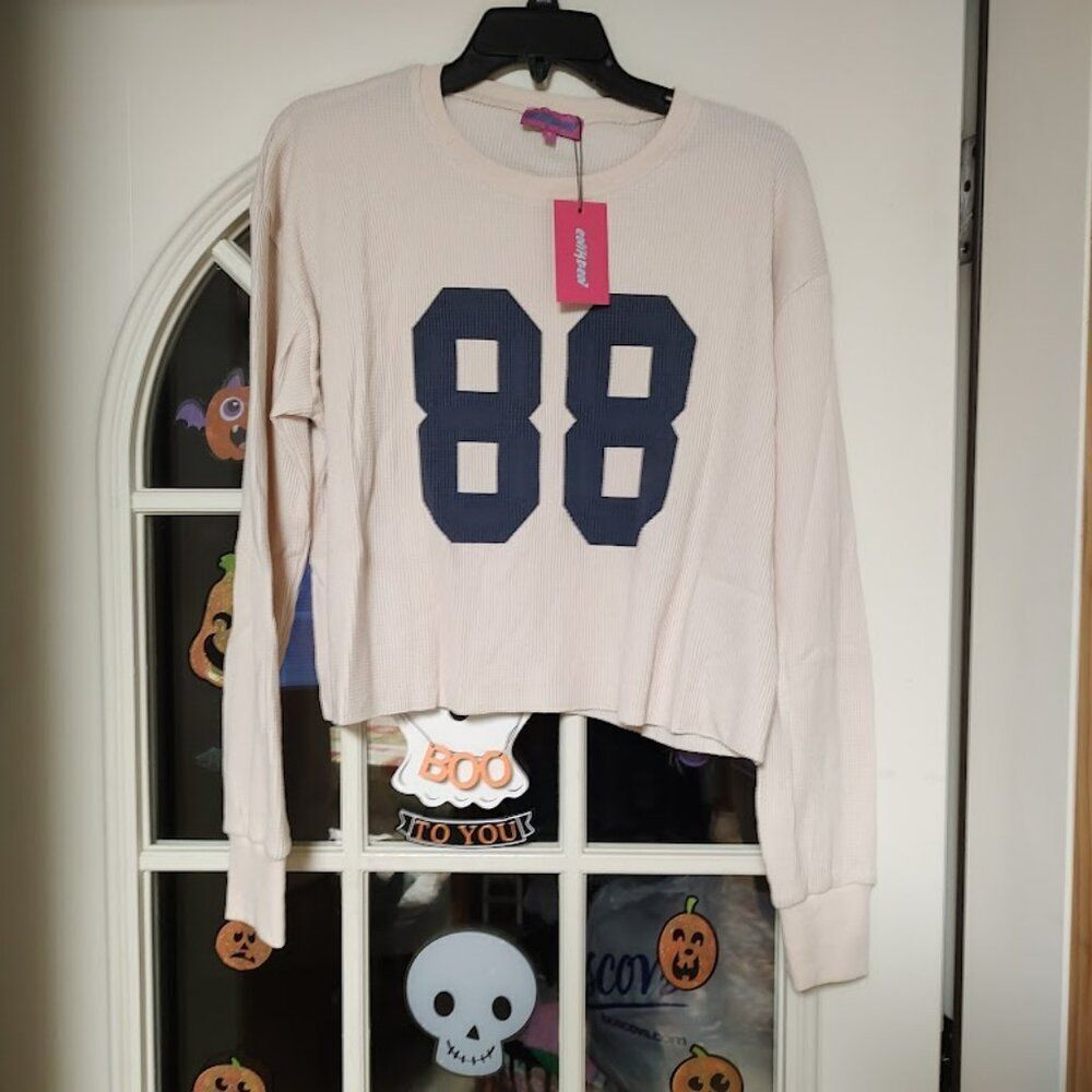 New Edikted Cream Color 88 Waffle Long Sleeve Crop Top Size Women's M
